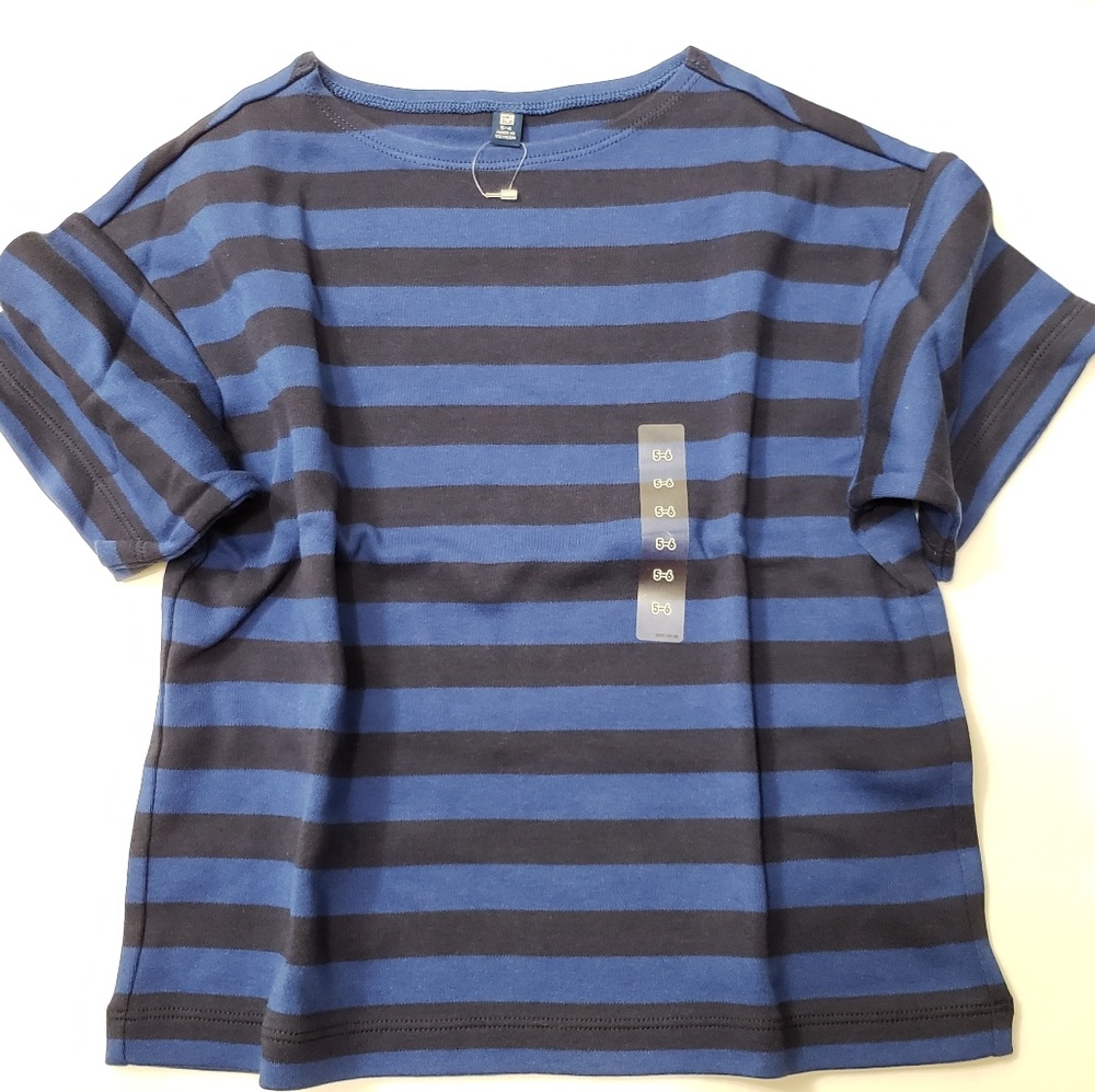 Girl Stripe Navy Half Sleeves Cute Uniqlo T-Shirt - Picture 1 of 4